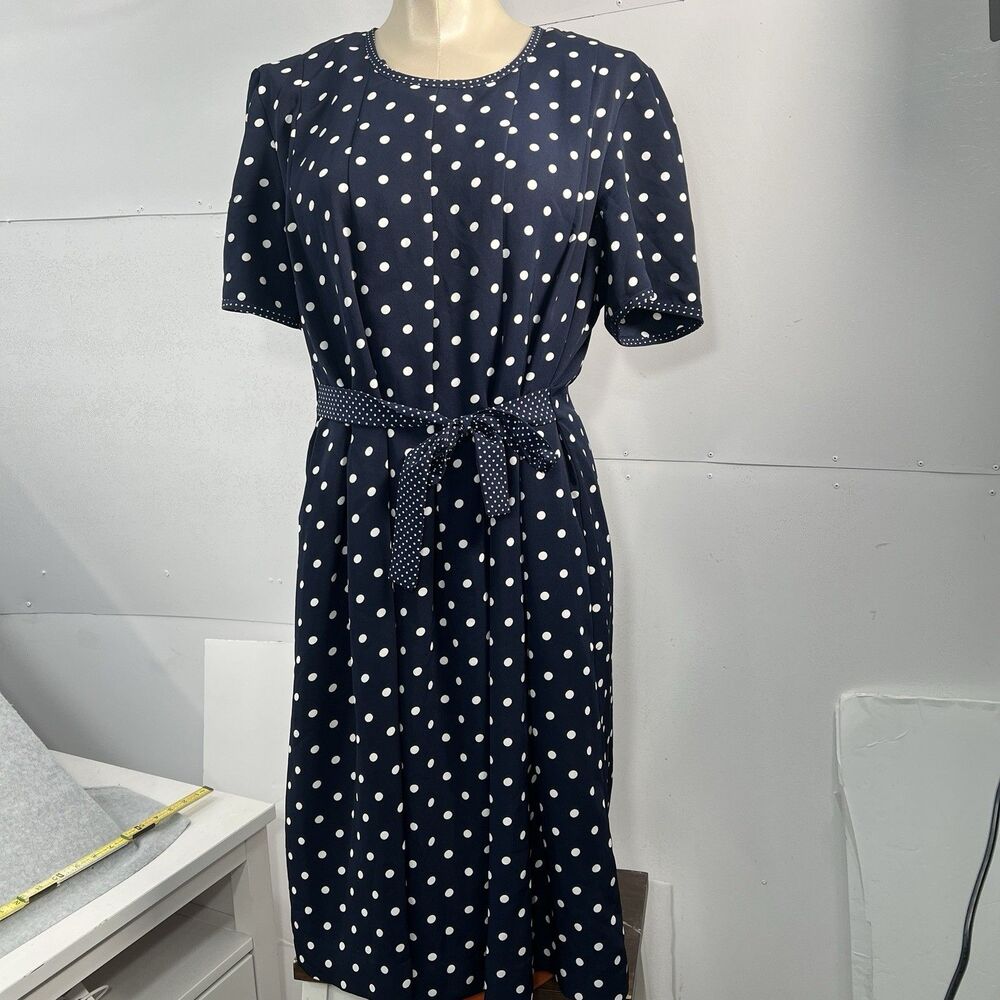 Vintage Kathy Lee Dress Sz 12 polka dot Midi Old Money career 80s
